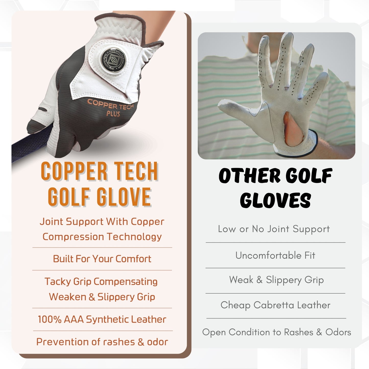Copper Tech Plus Women's Golf Glove (White/Charcoal Gray)