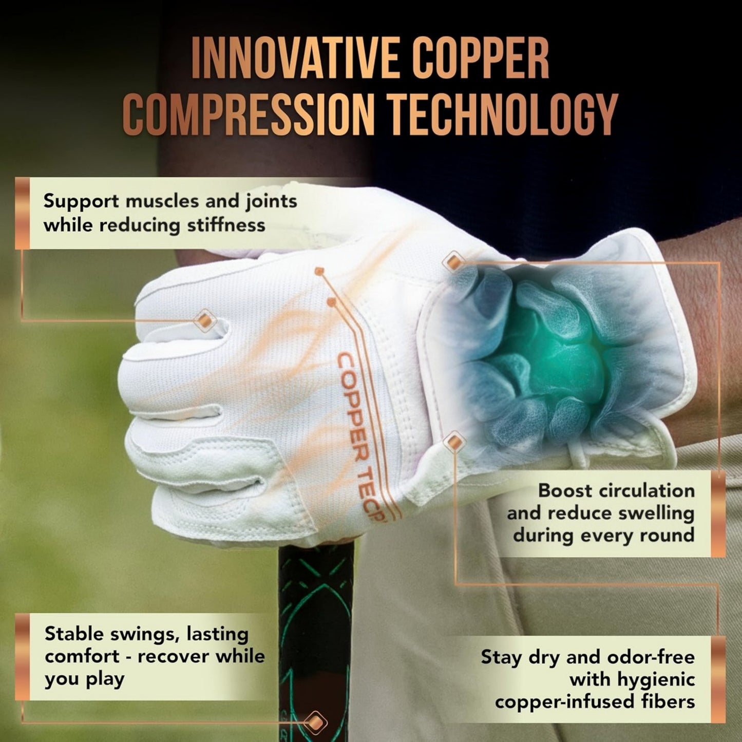 Copper Tech Women's Golf Gloves 2 Pack (White/White)