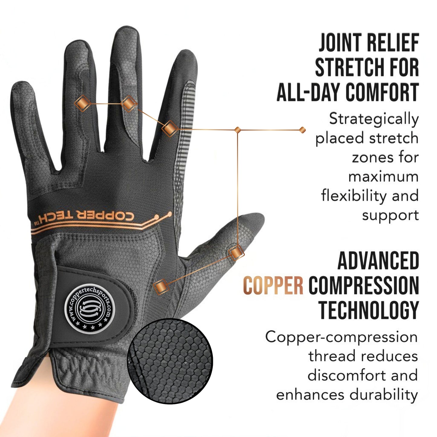 Copper Tech Men's Golf Gloves 2-Pack (Gray/Charcoal)