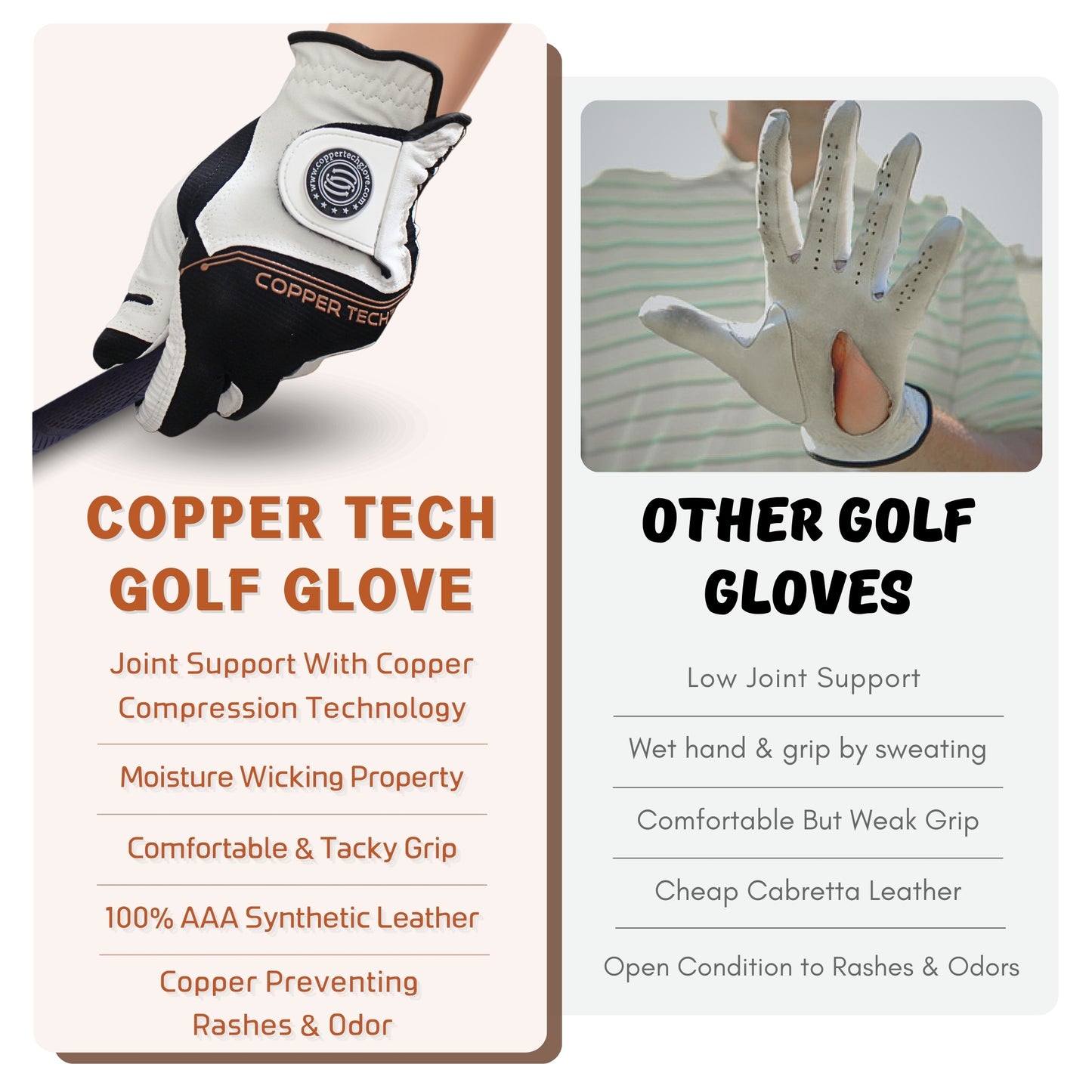 Copper Tech Women's Golf Gloves 2 Pack (White/Black)
