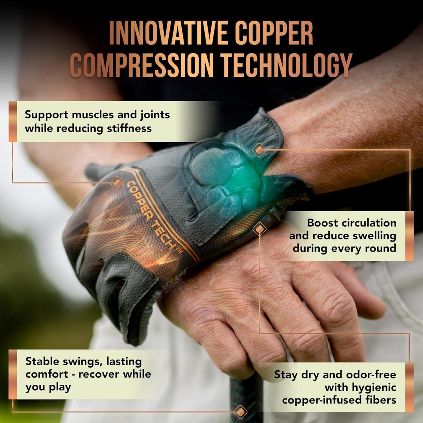 Copper Tech Men's Golf Gloves 2-Pack (Gray/Charcoal)