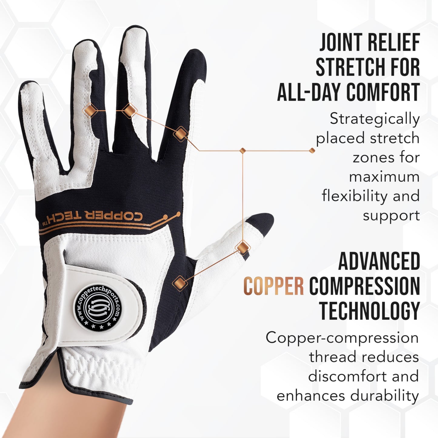 Copper Tech Women's Golf Gloves 2 Pack (White/Black)