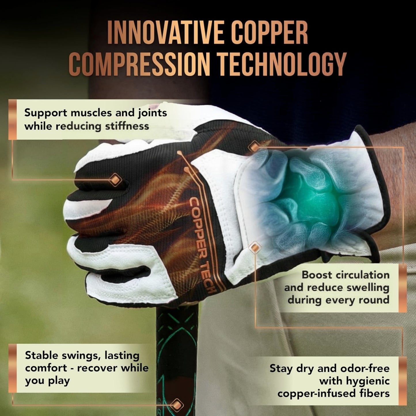 Copper Tech Women's Golf Gloves 2 Pack (White/Black)