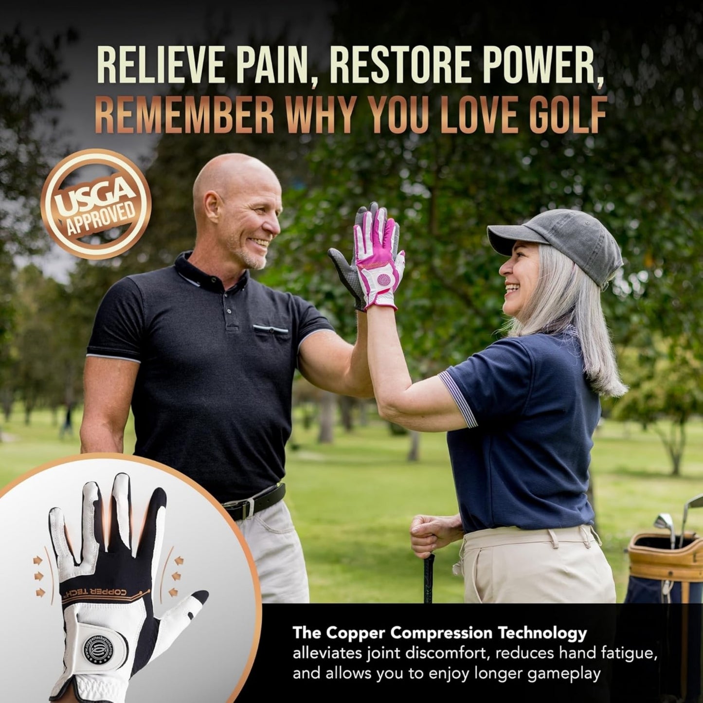 Copper Tech Women's Golf Gloves 2 Pack (White/Black)