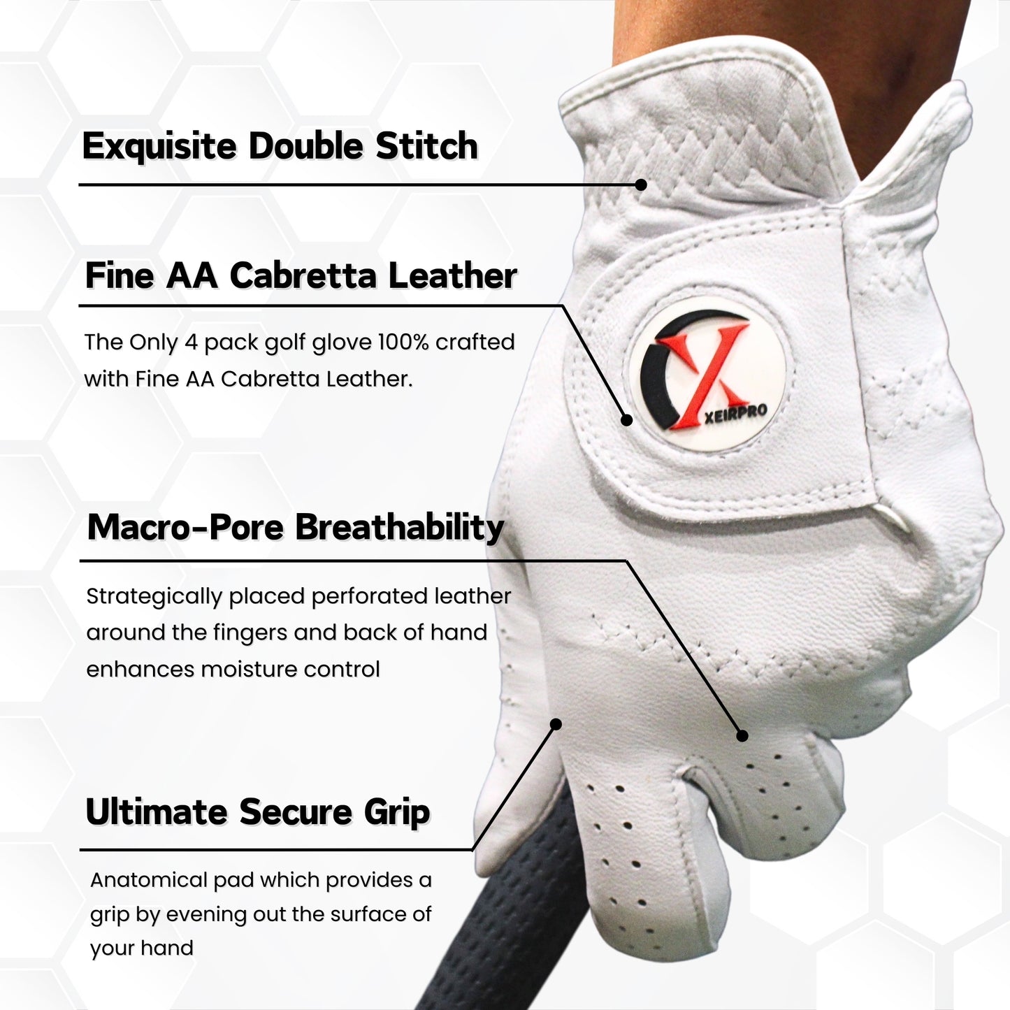 XEIRPRO Men's Golf Gloves (4-Pack, AA Cabretta Leather)
