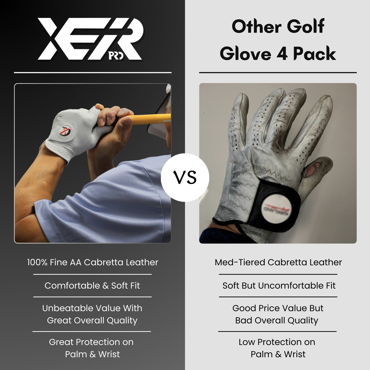 XEIRPRO Men's Golf Gloves (4-Pack, AA Cabretta Leather)
