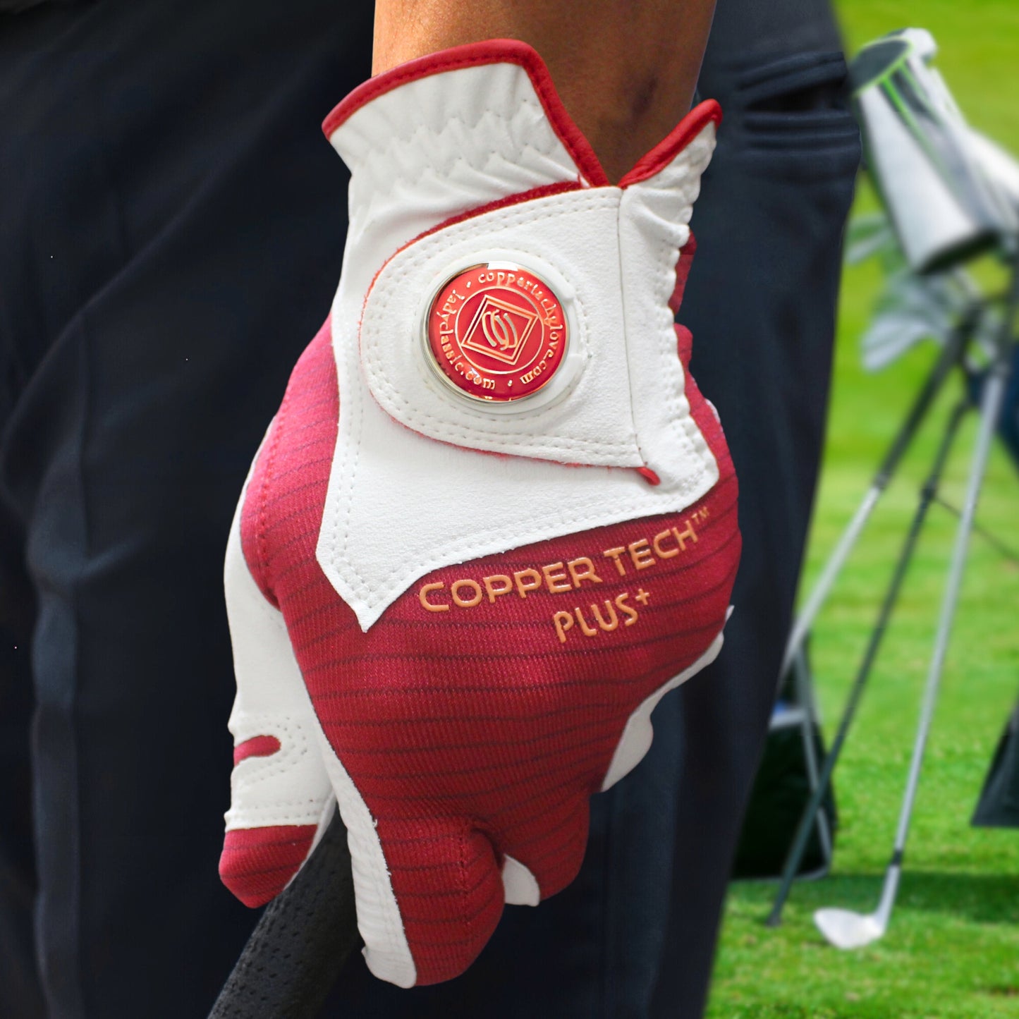 Copper Red Golf Glove Men left handed golfers with breathable, flexible, comfortable joint relief
