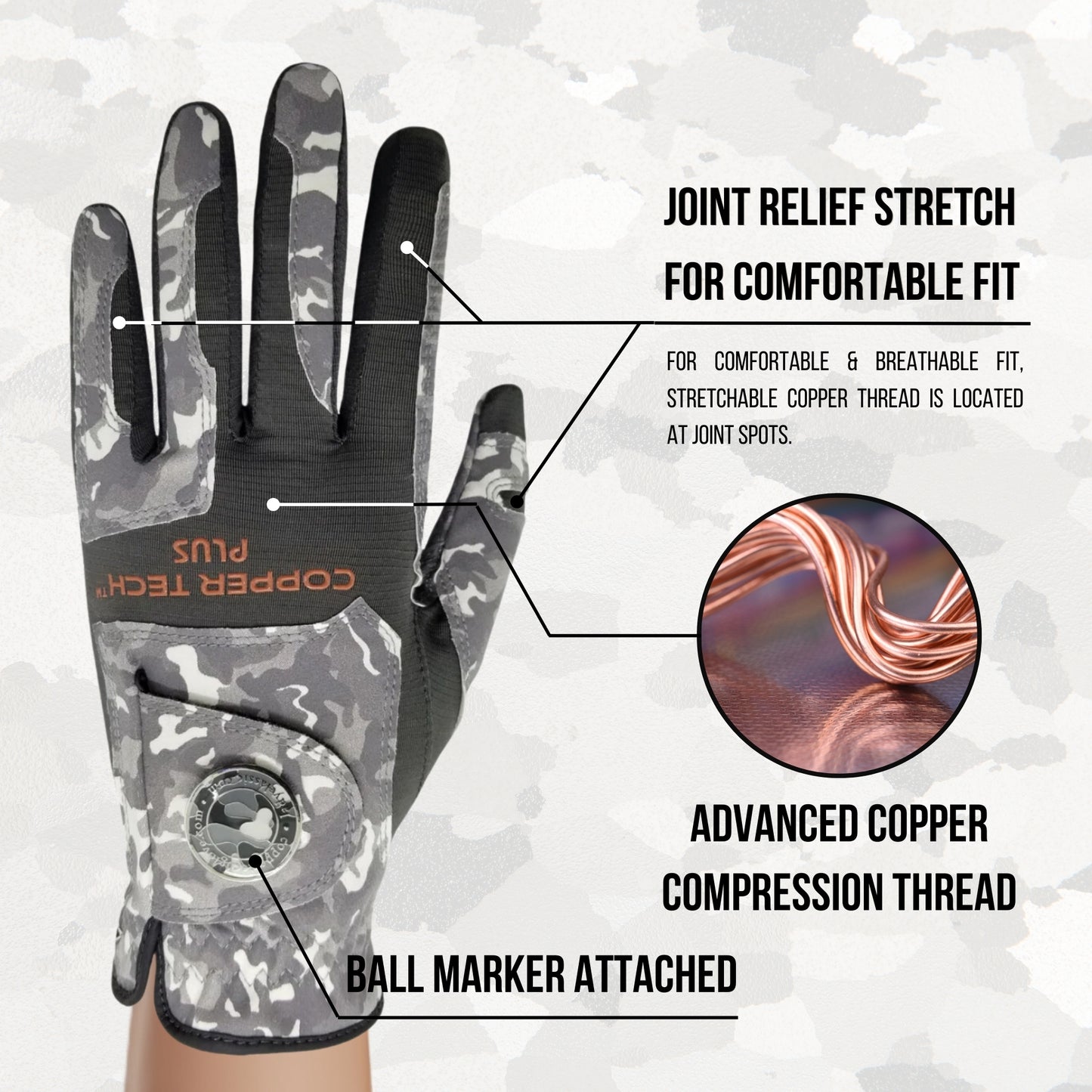 Copper Tech Plus Women's Golf Glove (Camouflage Edition)