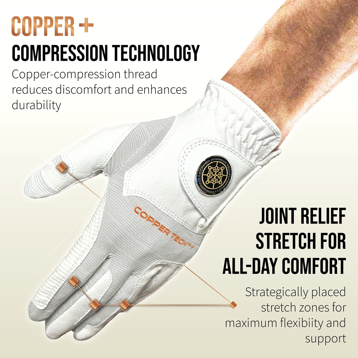 Copper Tech Plus Men's Golf Glove (White/Gray)