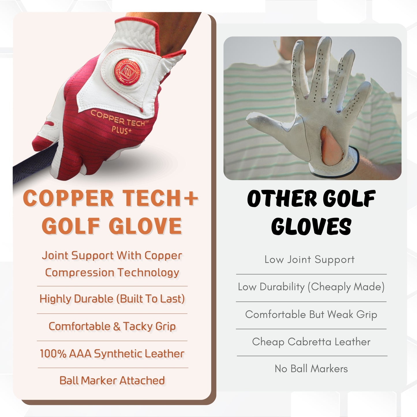 Red Men’s Copper Tech Plus golf glove right handed golfers for left hand