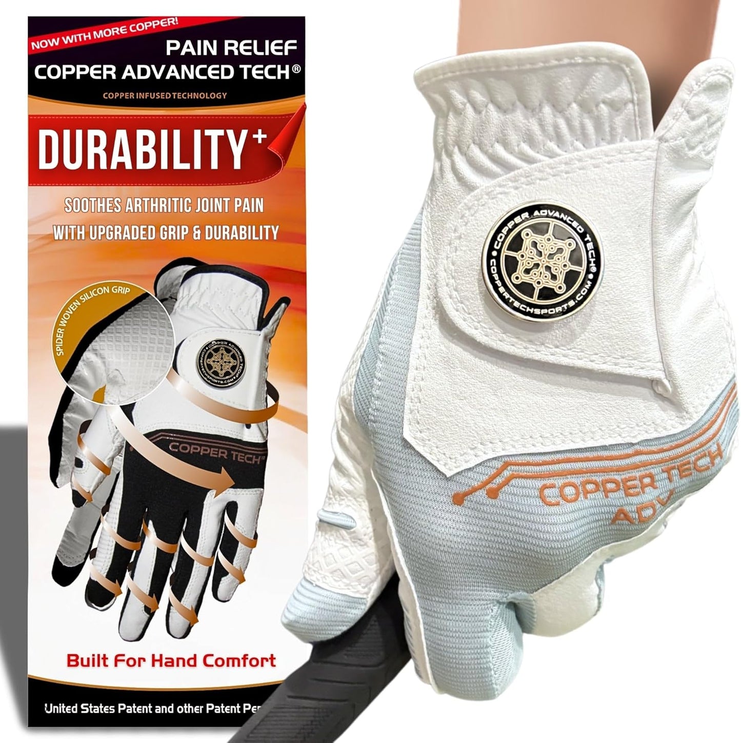 Copper Advanced Tech 2.0 Men's Golf Gloves Worn on Right Hand For Left Handed Golfer
