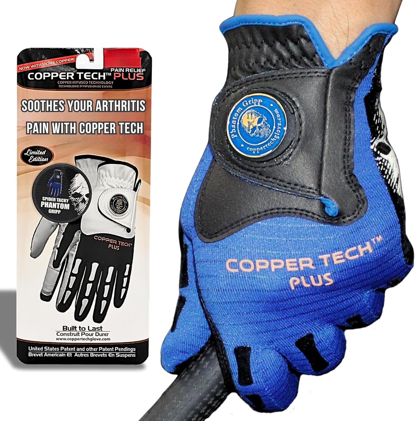 Copper Tech Plus Men's Golf Glove (Phantom Edition) Worn on Left or Right