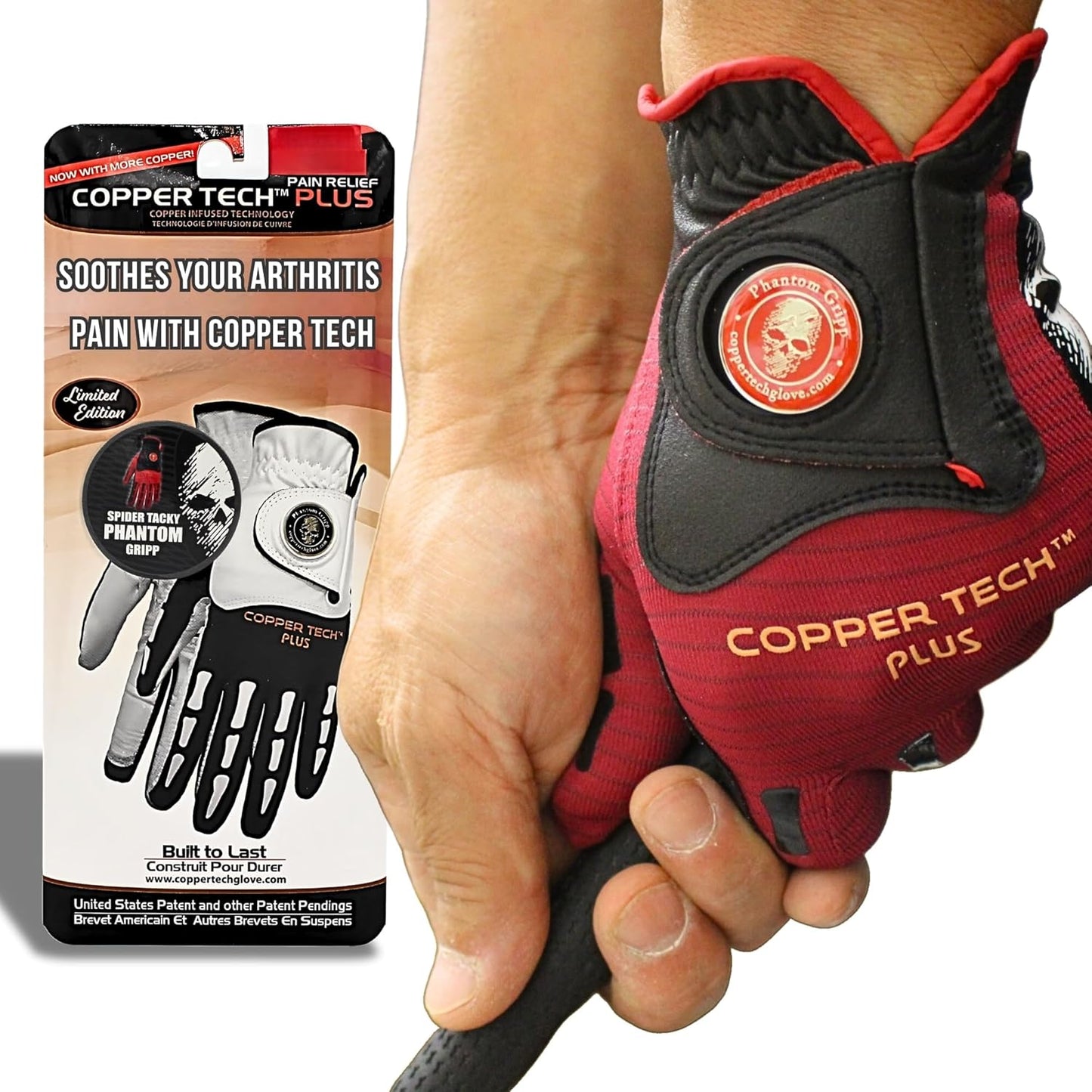 Copper Tech Plus Men's Golf Glove (Phantom Edition) Worn on Left or Right