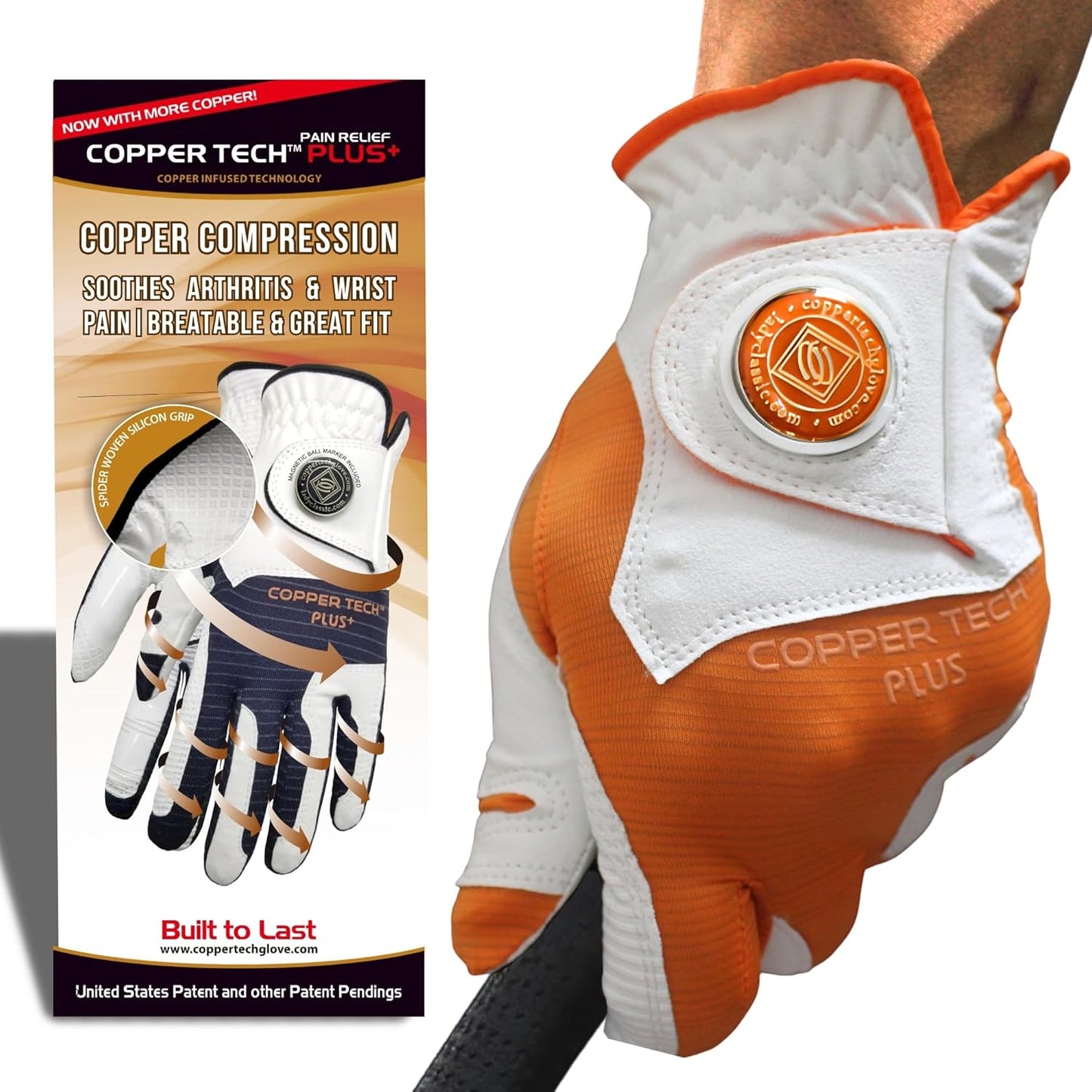 Copper Tech Plus Men's Golf Gloves Worn on Right Hand For Left Handed Golfer