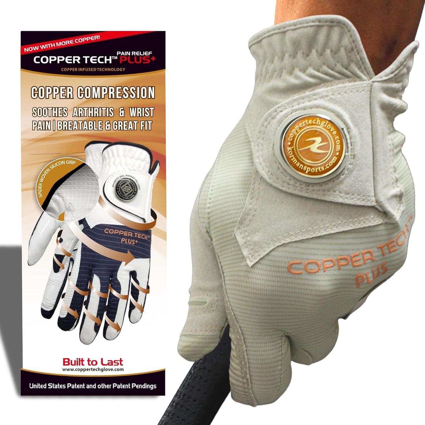 Copper Tech Plus Men's Golf Gloves Worn on Right Hand For Left Handed Golfer