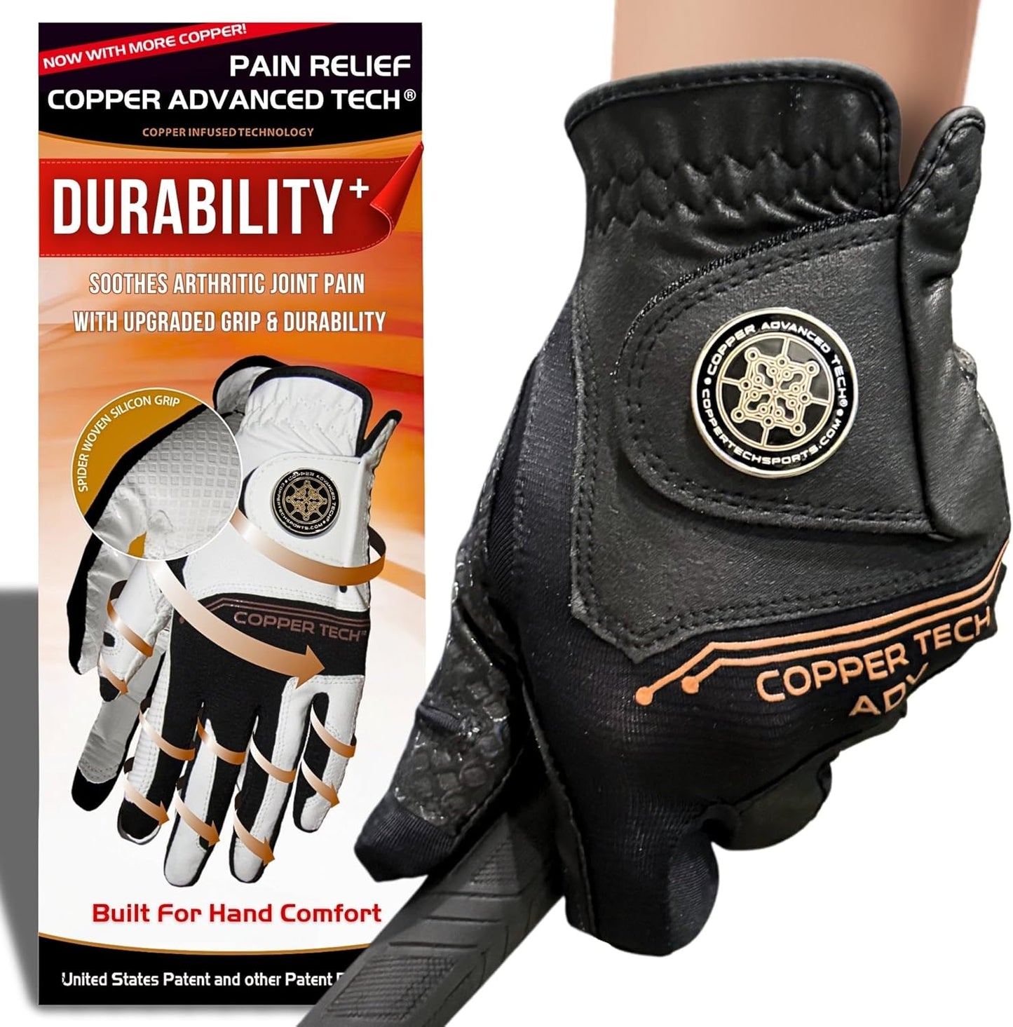 Copper Advanced Tech 2.0 Men's Golf Gloves Worn on Right Hand For Left Handed Golfer