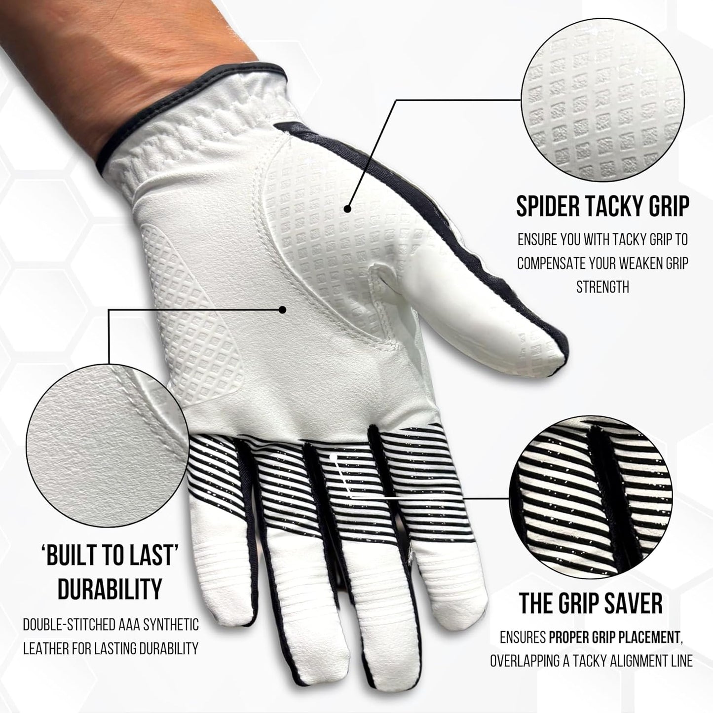 Copper Advanced Tech 2.0 Men's Golf Gloves Worn on Right Hand For Left Handed Golfer