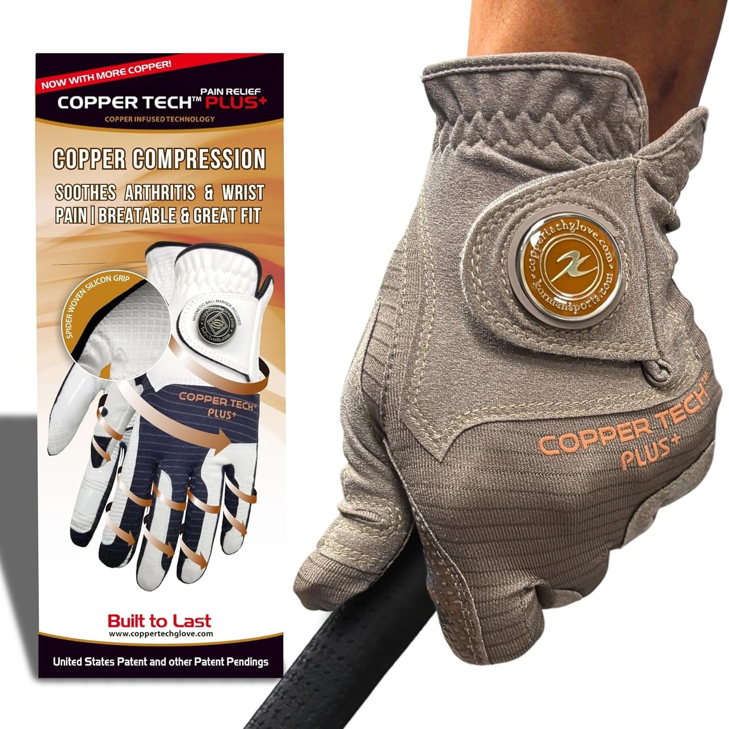 Copper Tech Plus Men's Golf Gloves Worn on Right Hand For Left Handed Golfer