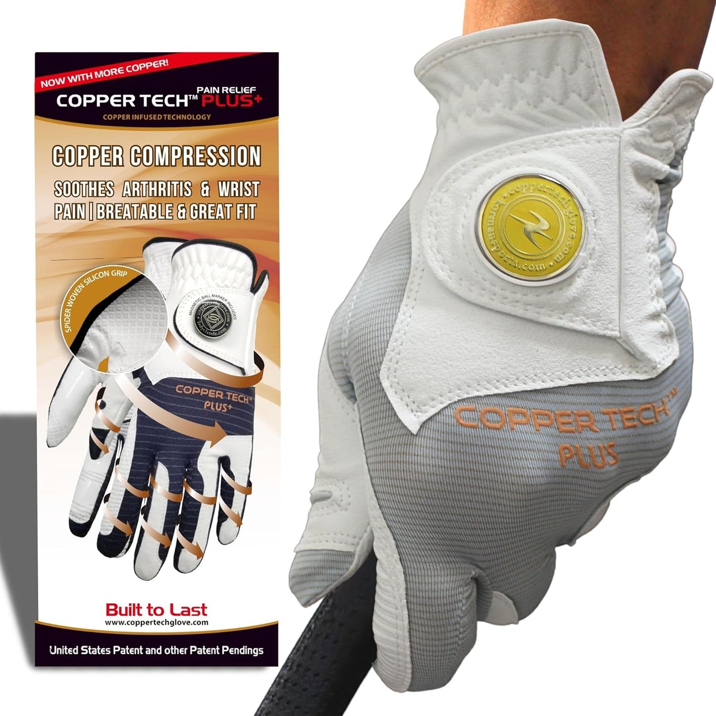 Copper Tech Plus Men's Golf Gloves Worn on Right Hand For Left Handed Golfer