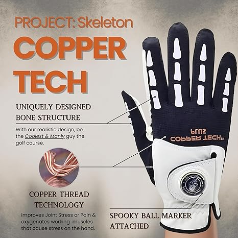 Copper Tech Plus Men's Golf Glove (Phantom Edition) Worn on Left or Right