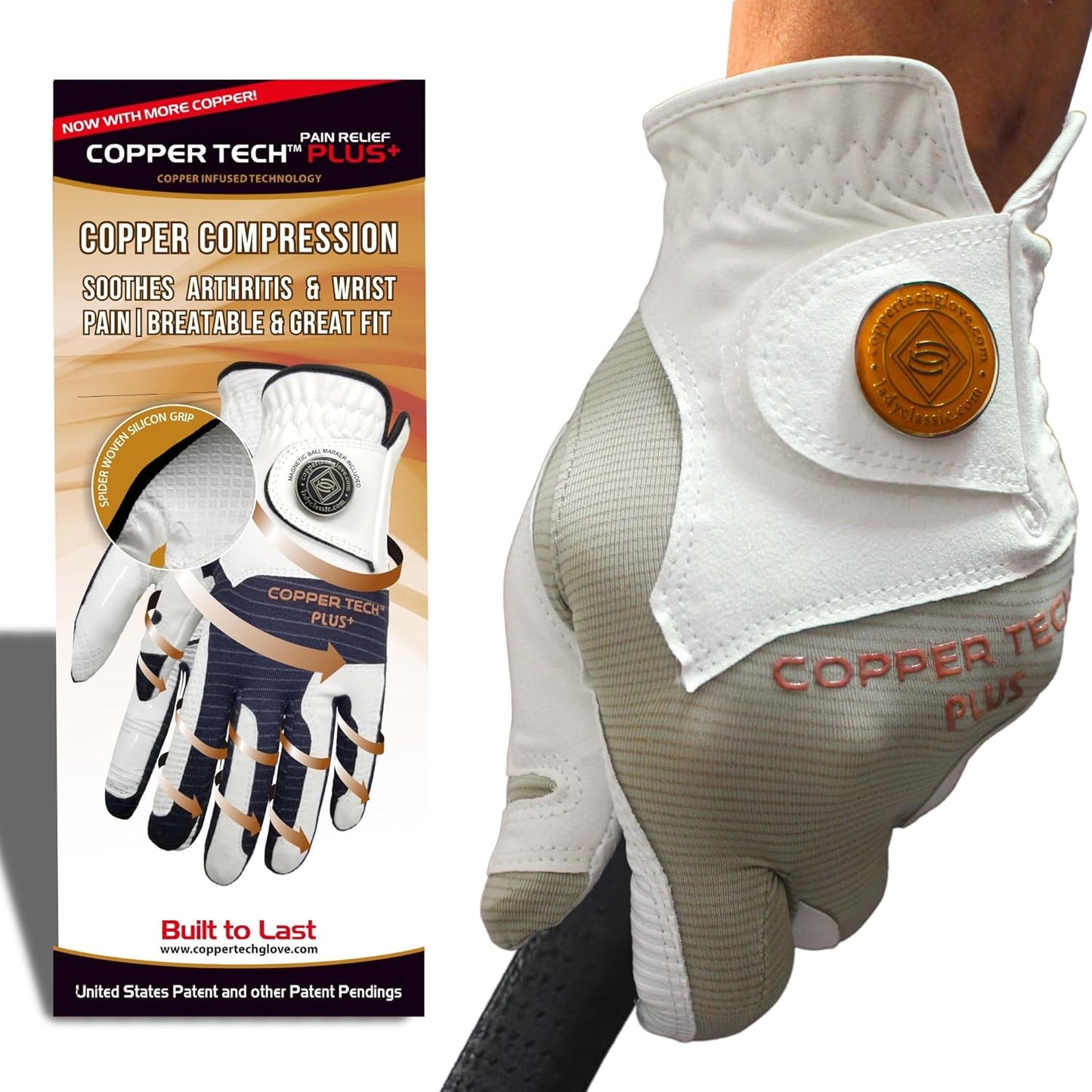 Copper Tech Plus Men's Golf Gloves Worn on Right Hand For Left Handed Golfer