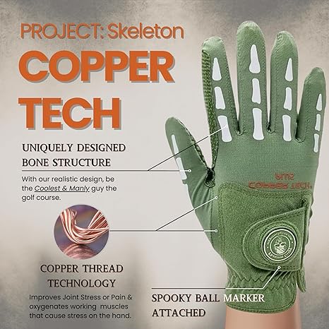 Copper Tech Plus Men's Golf Glove (Phantom Edition) Worn on Left or Right