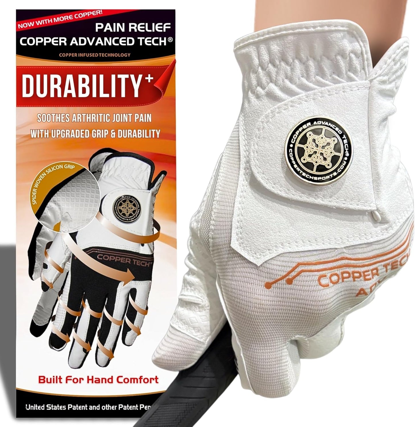 Copper Advanced Tech 2.0 Men's Golf Gloves Worn on Right Hand For Left Handed Golfer