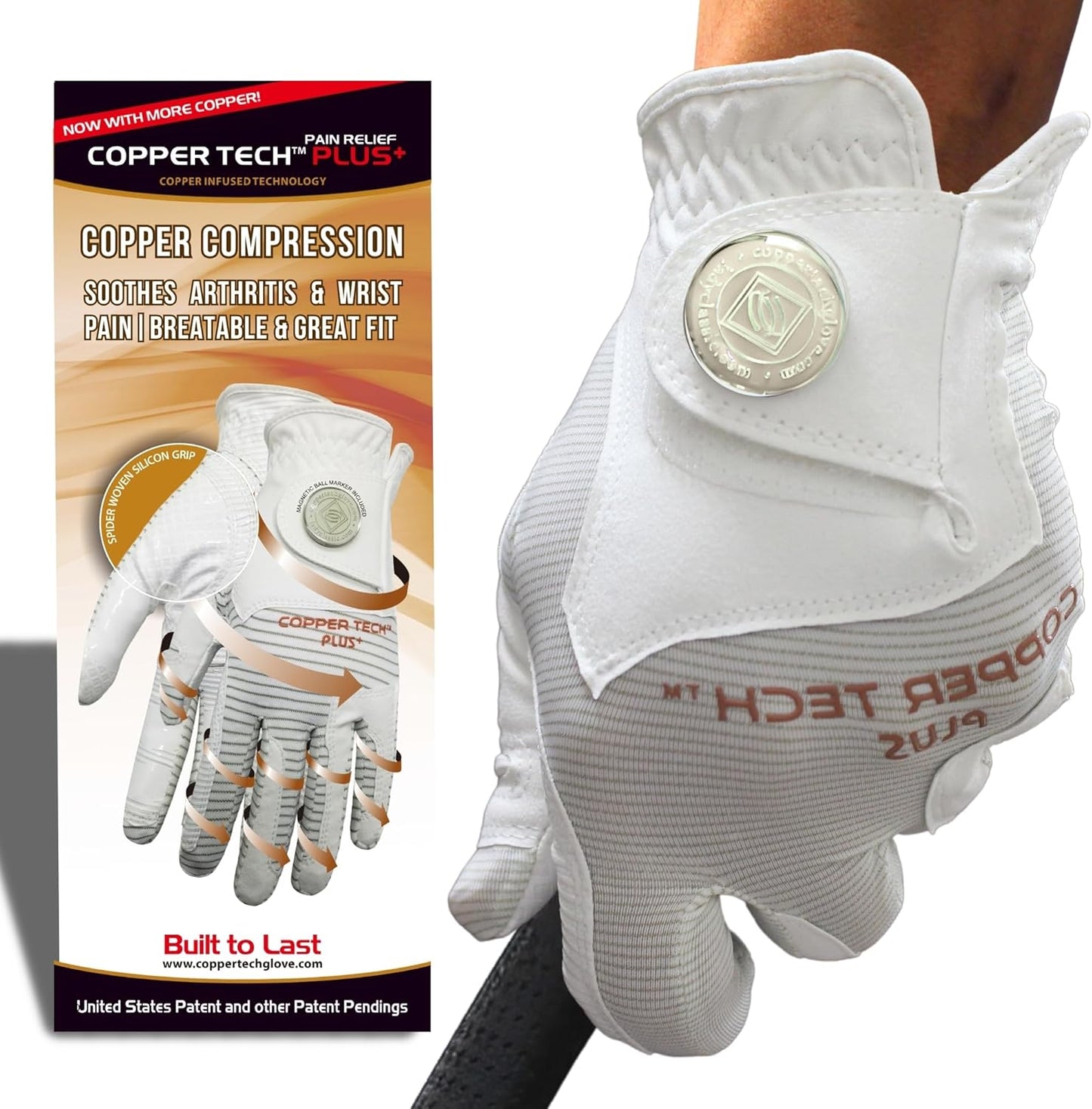 Copper Tech Plus Men's Golf Gloves Worn on Right Hand For Left Handed Golfer
