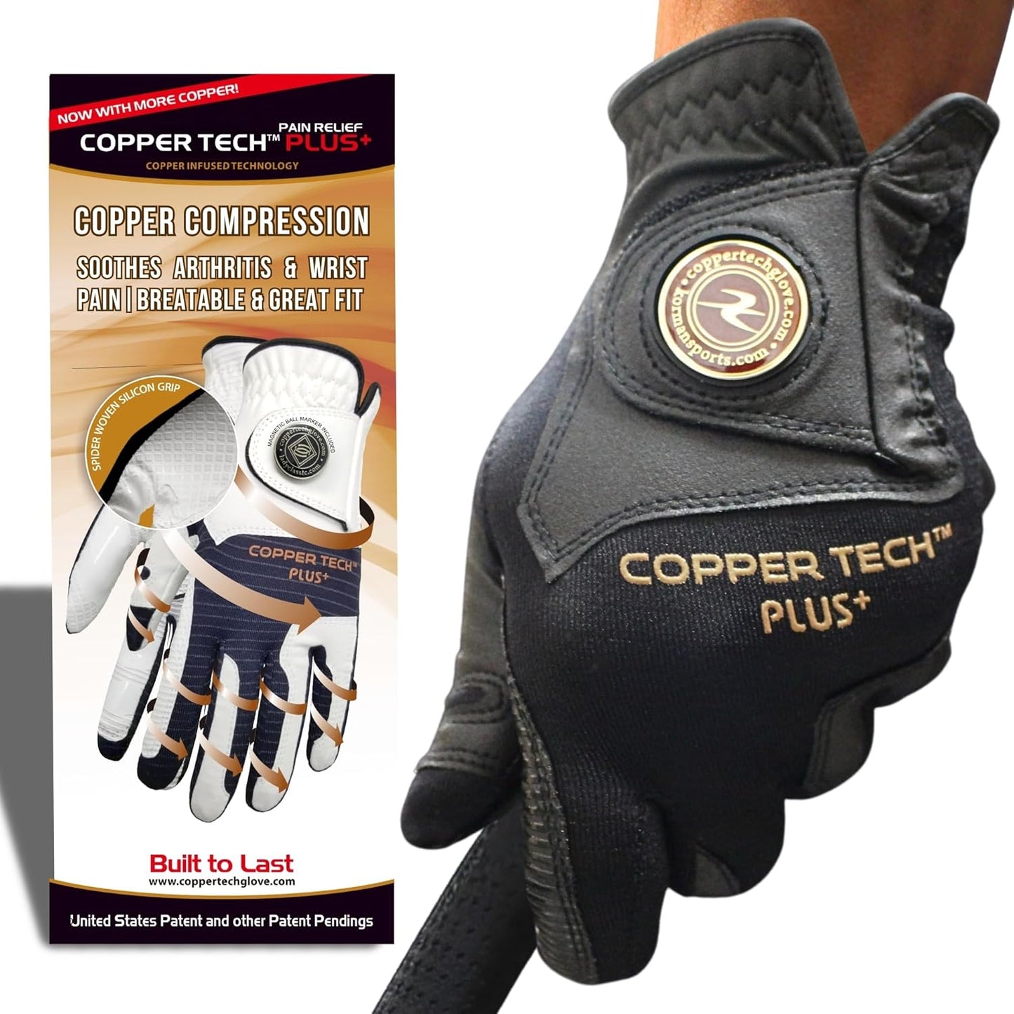 Copper Tech Plus Men's Golf Gloves Worn on Right Hand For Left Handed Golfer