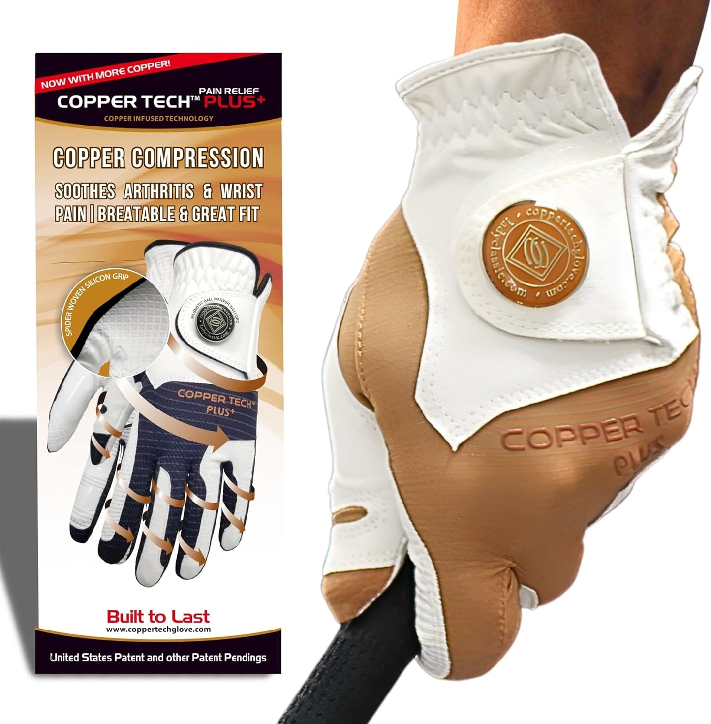 Copper Tech Plus Men's Golf Gloves Worn on Right Hand For Left Handed Golfer