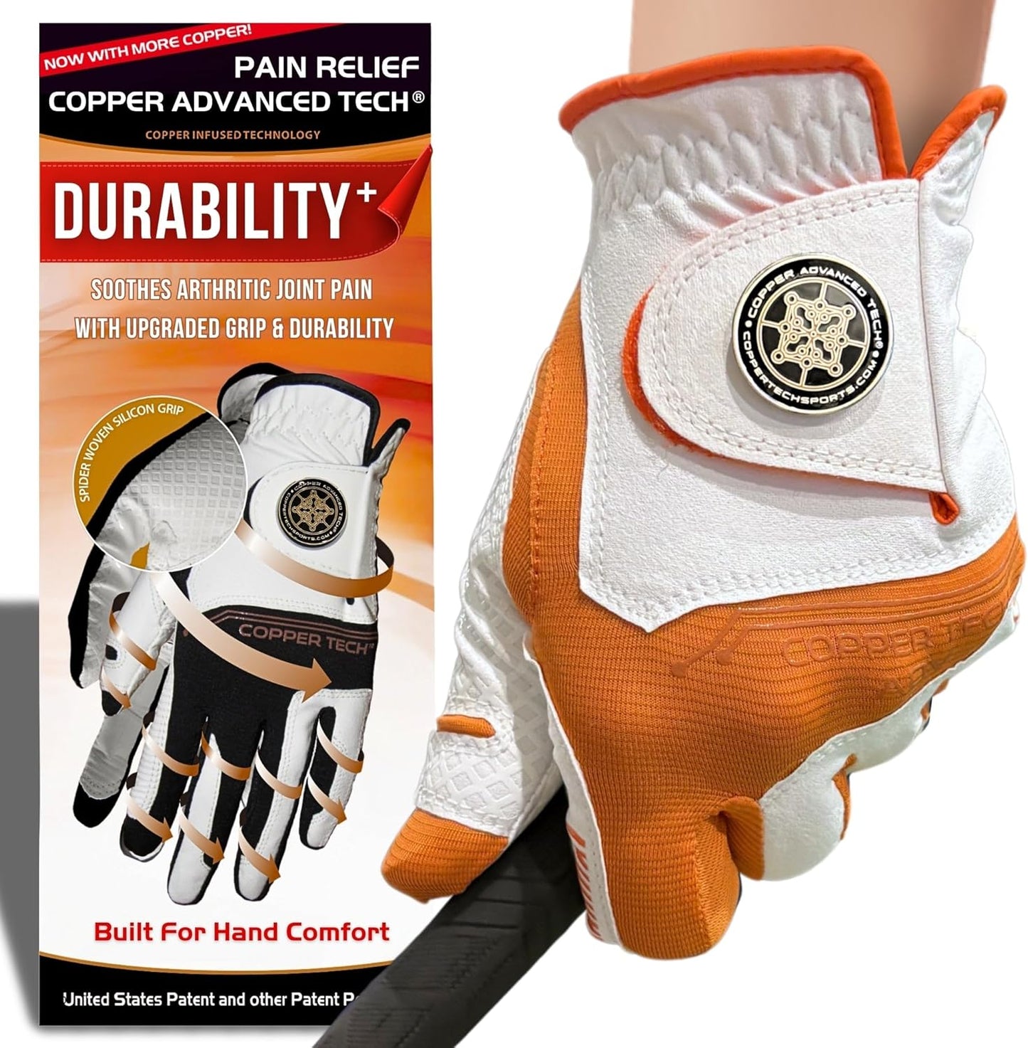 Copper Advanced Tech 2.0 Men's Golf Gloves Worn on Right Hand For Left Handed Golfer