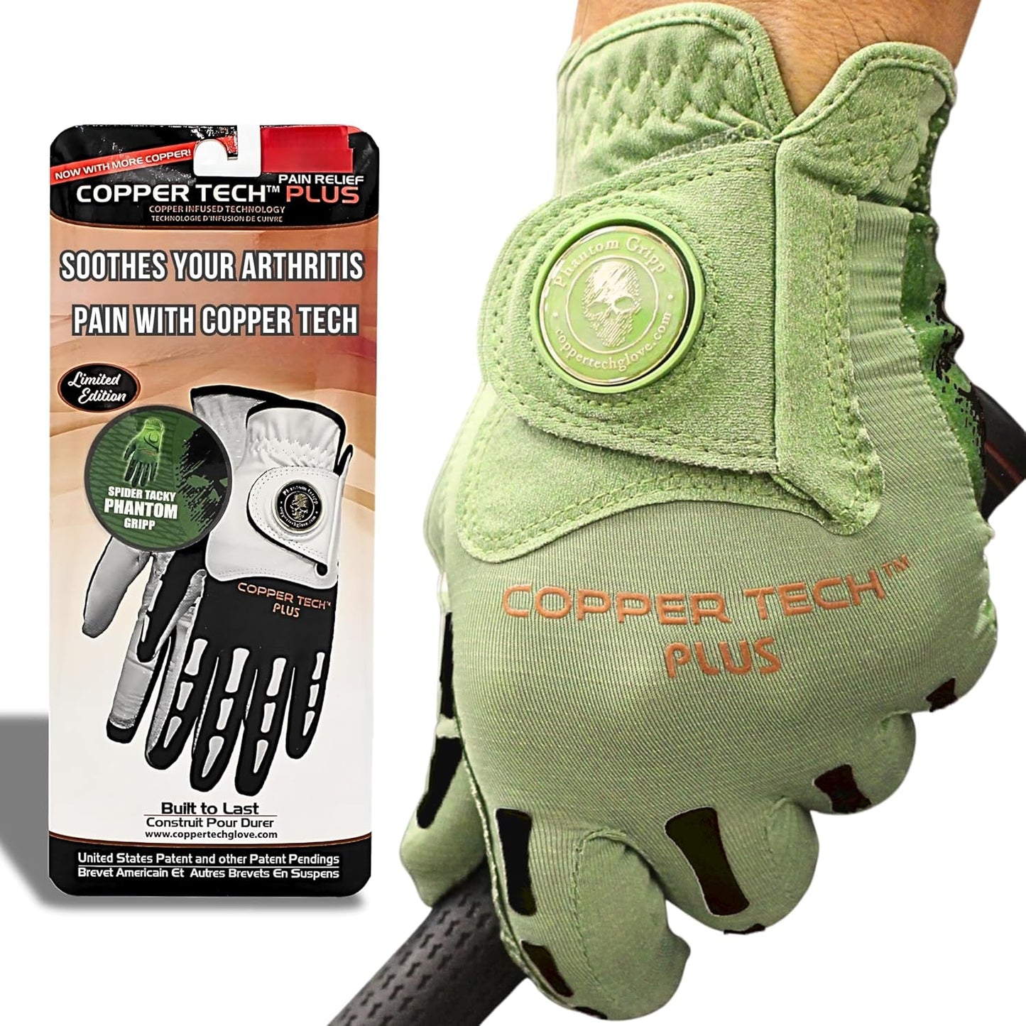 Copper Tech Plus Men's Golf Glove (Phantom Edition) Worn on Left or Right