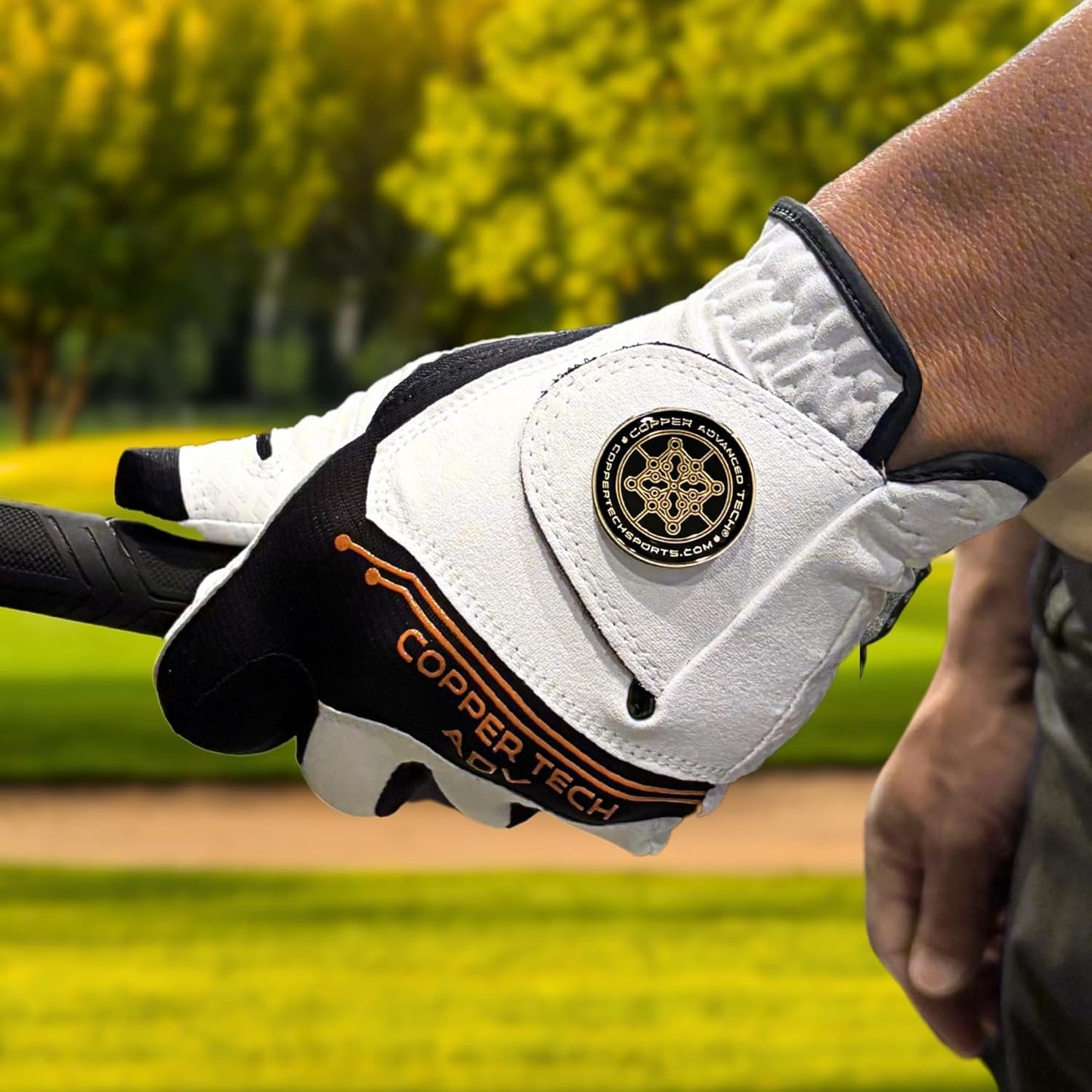 Copper Advanced Tech 2.0 Men's Golf Gloves Worn on Right Hand For Left Handed Golfer