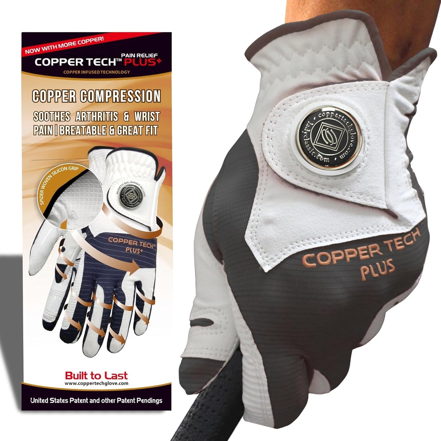 Copper Tech Plus Men's Golf Gloves Worn on Right Hand For Left Handed Golfer