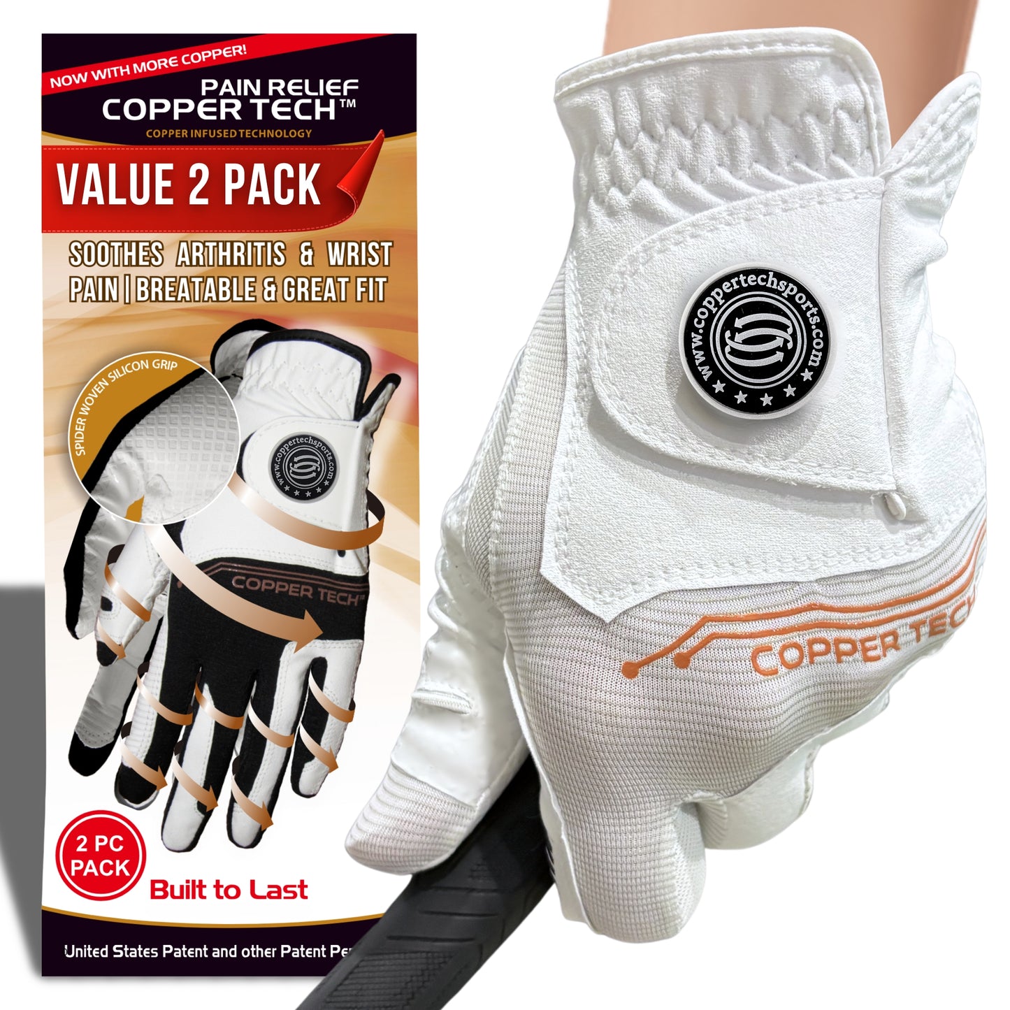 Copper Tech Women's Golf Gloves 2 Pack (White/White)