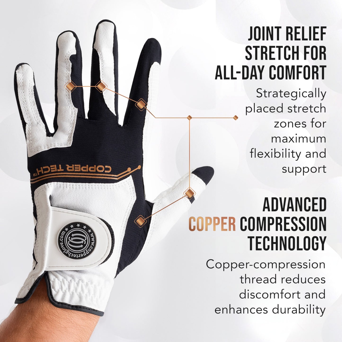 Copper Tech Men's Golf Gloves 2-Pack (White/Black)