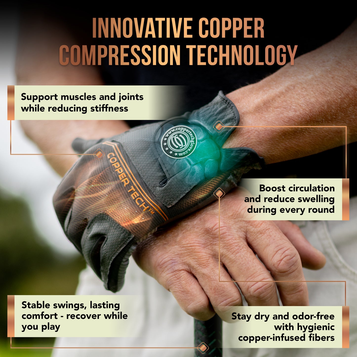 Copper Tech Men's Golf Gloves 2-Pack (Gray/Charcoal)
