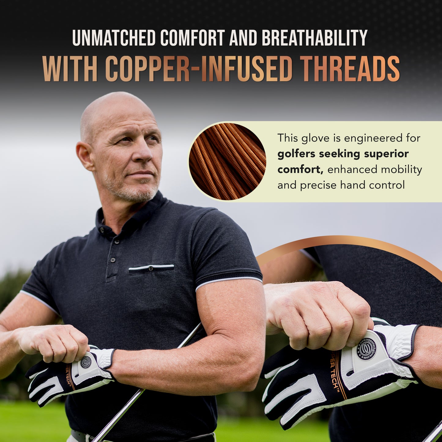 Copper Tech Men's Golf Gloves 2-Pack (White/Black)