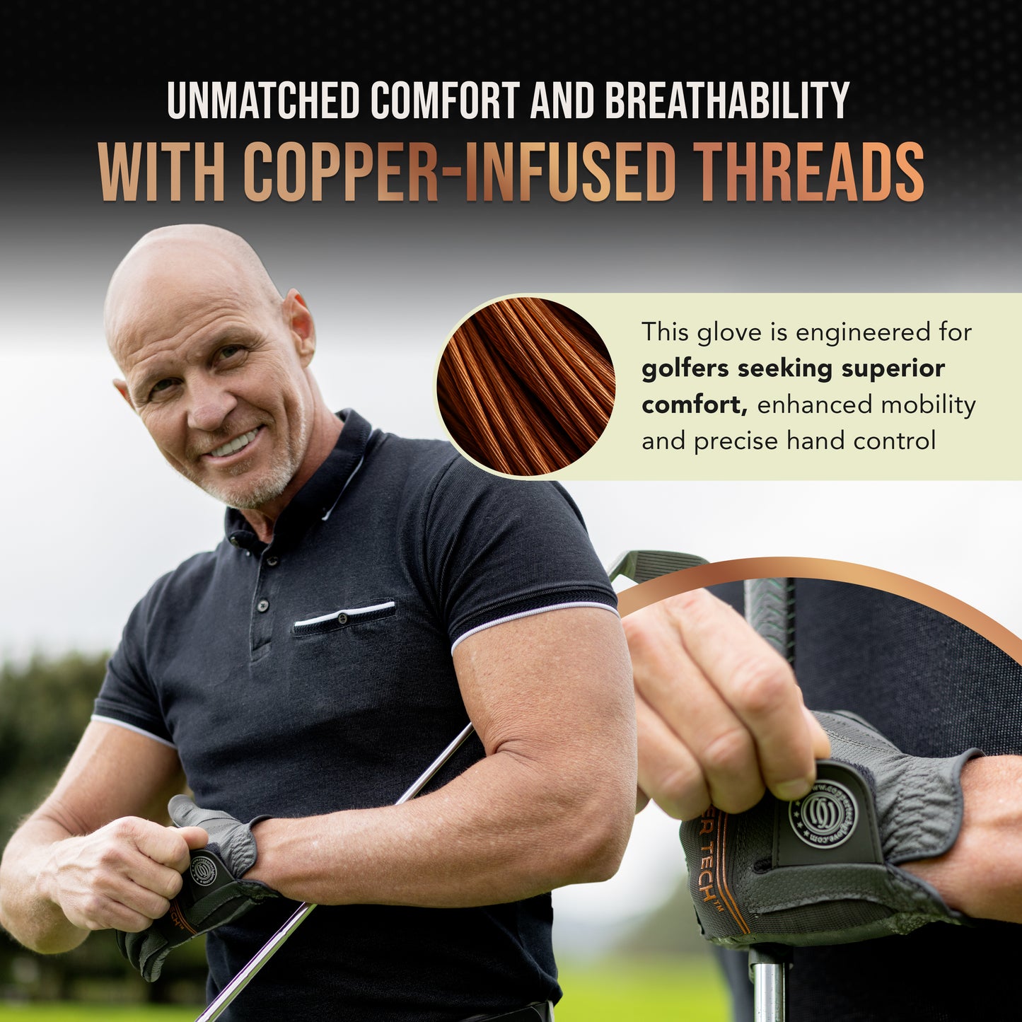 Copper Tech Men's Golf Gloves 2-Pack (Gray/Charcoal)