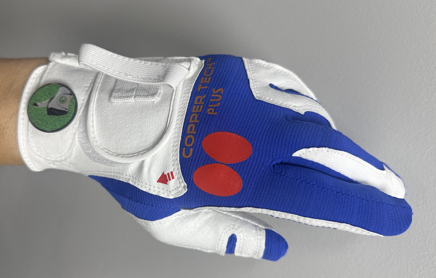 Copper Tech Golf Grip Training Gloves Men's Left OR Right Hand White/Royal Blue with Ball Marker