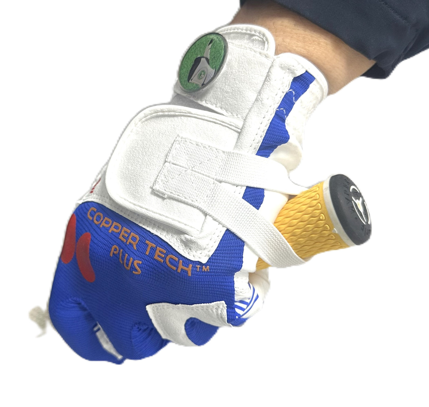 Copper Tech Golf Grip Training Gloves Men's Left OR Right Hand White/Royal Blue with Ball Marker