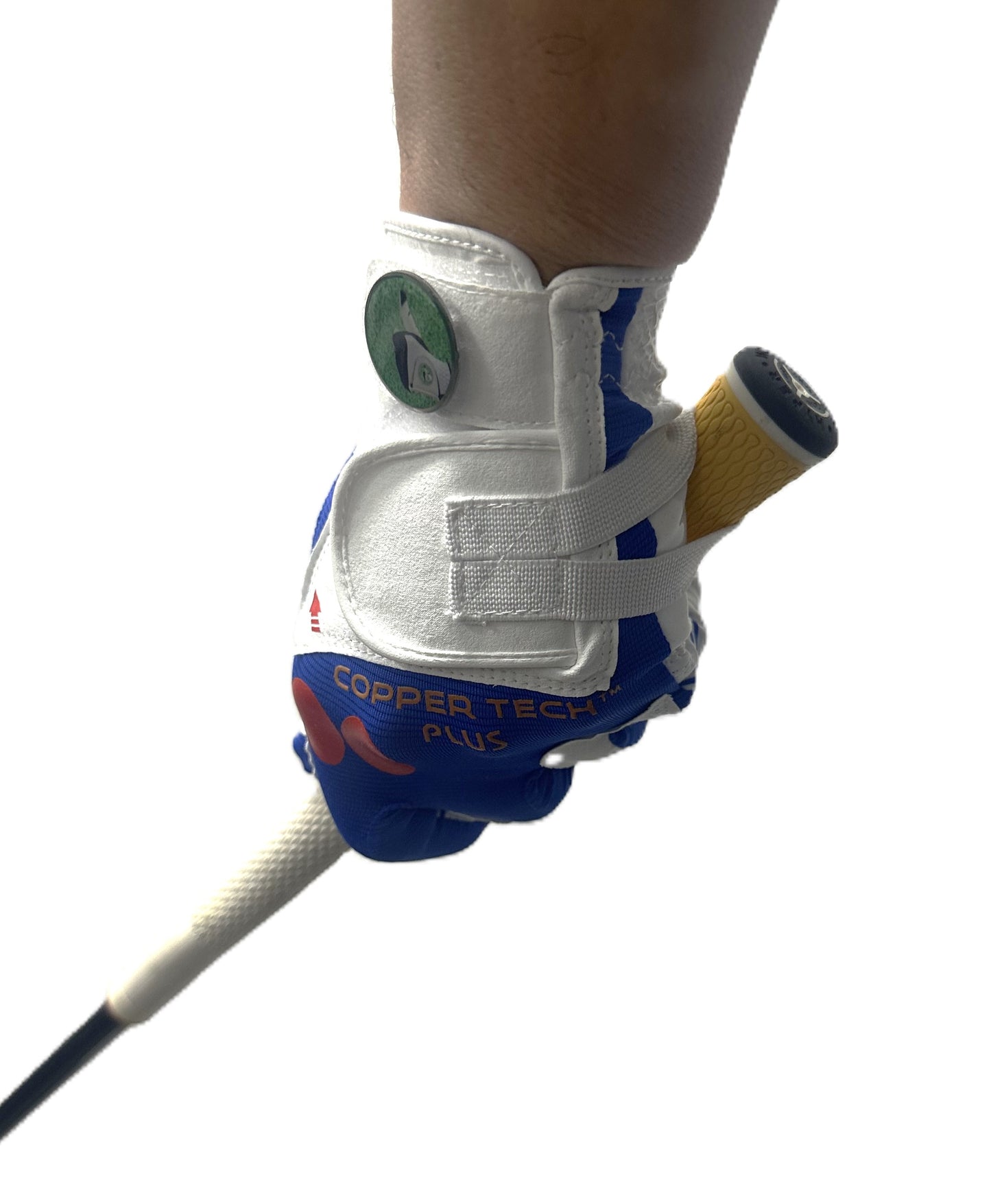Copper Tech Golf Grip Training Gloves Men's Left OR Right Hand White/Royal Blue with Ball Marker