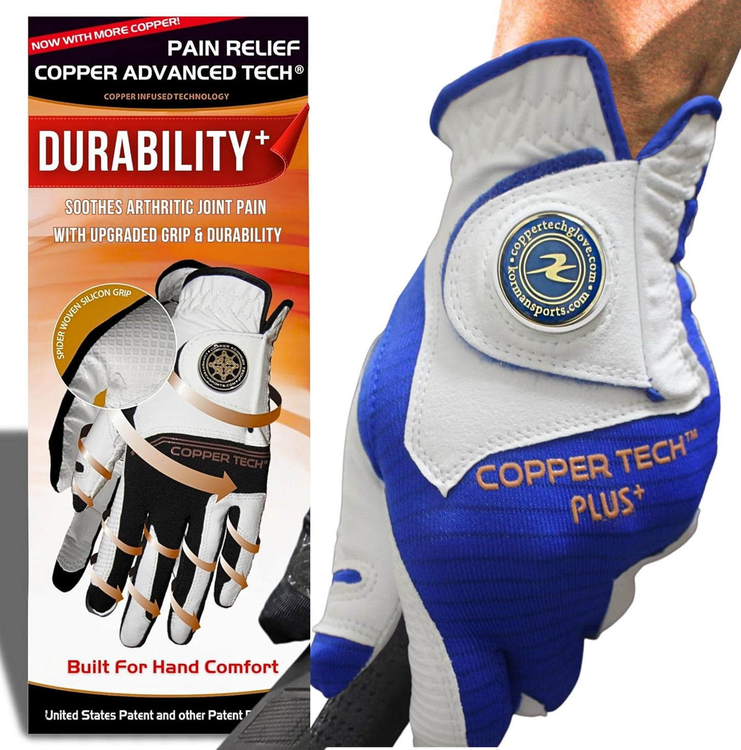 Copper Advanced Tech 2.0 Men's Golf Gloves Worn on Right Hand For Left Handed Golfer