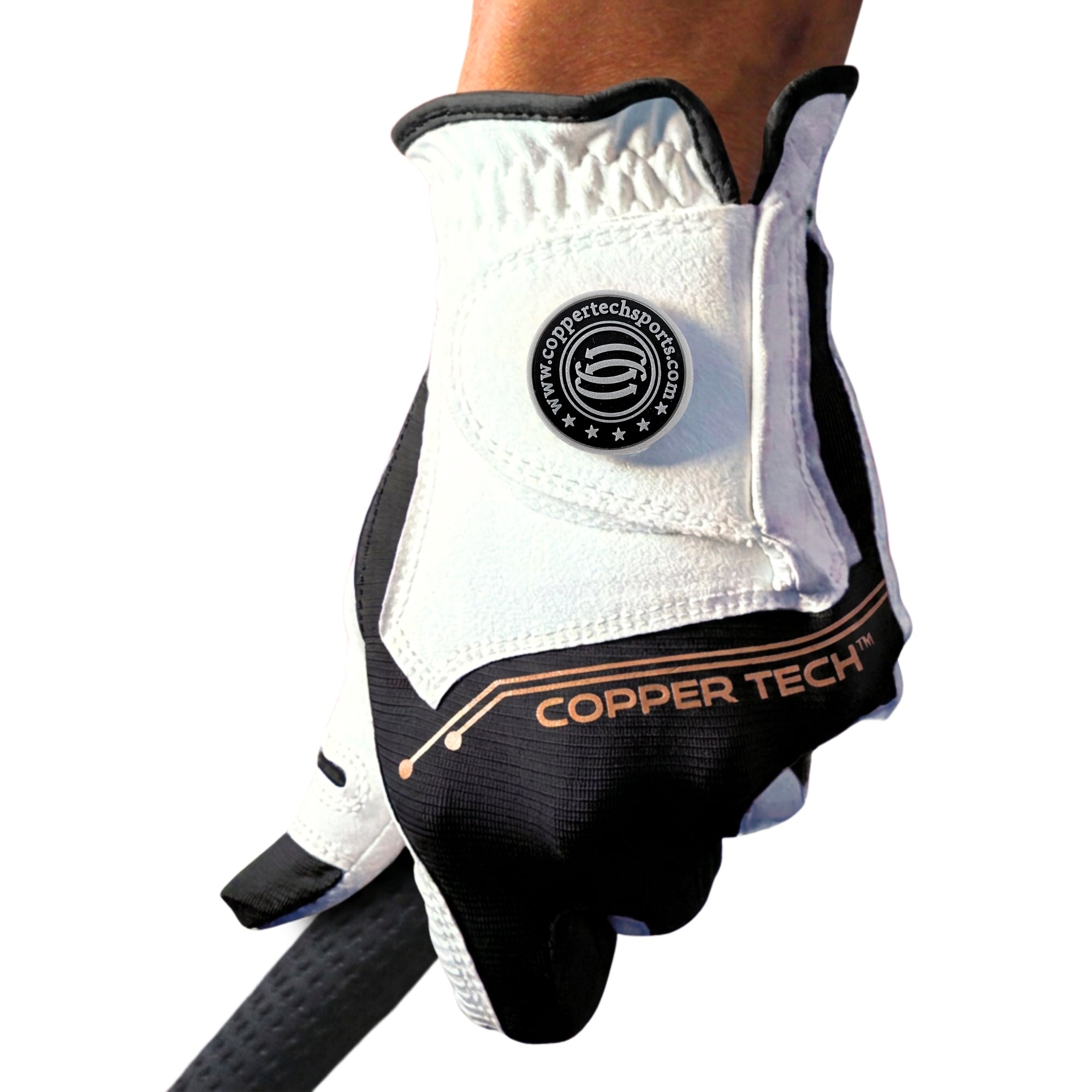 White and black Copper Tech golf glove