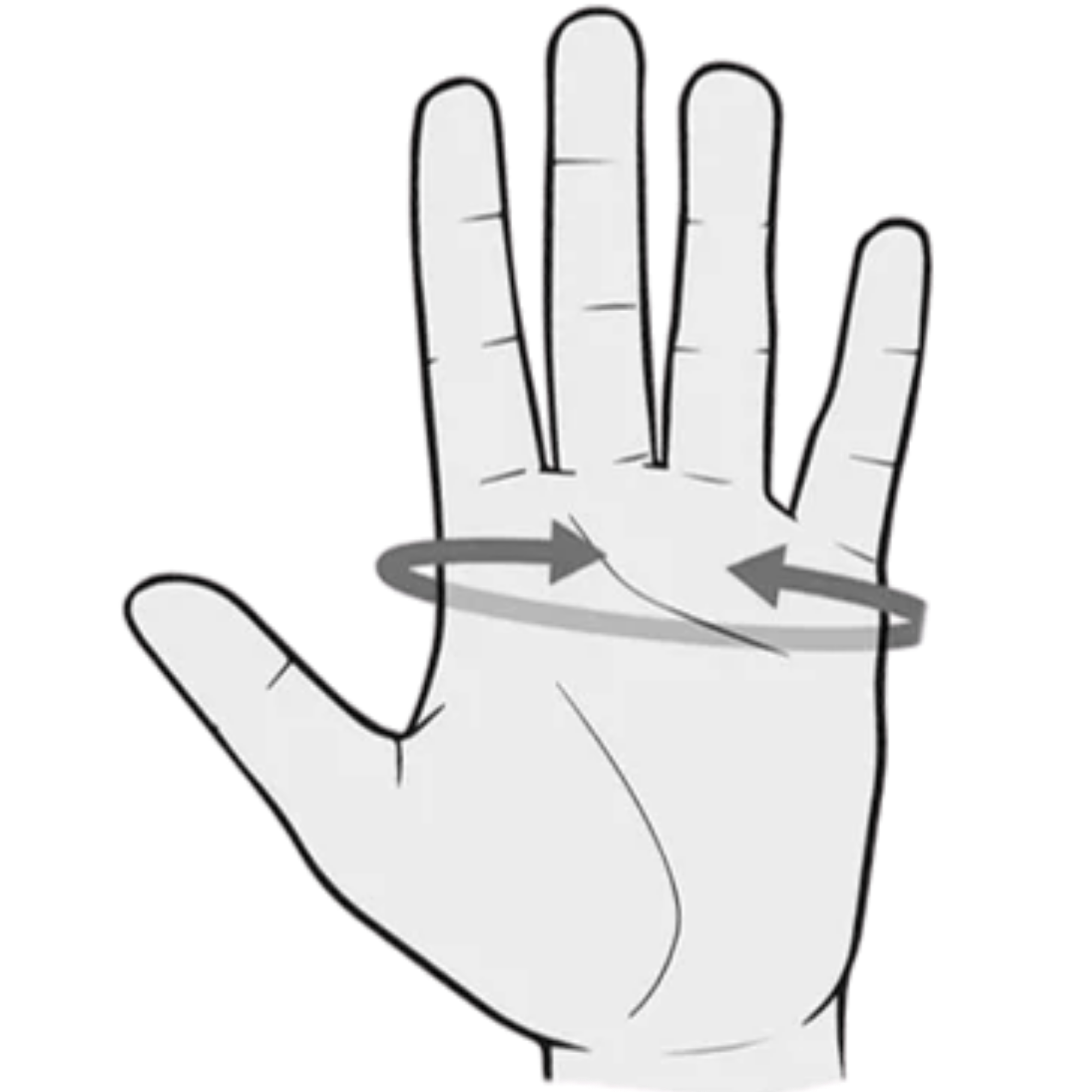 Hand diagram showing how to measure palm circumference