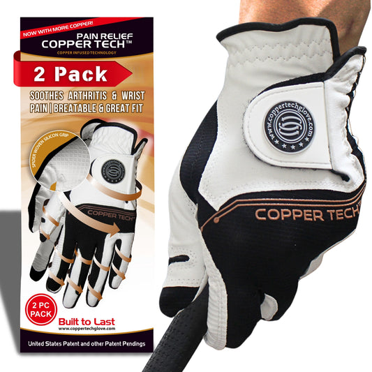 Copper Tech Men's Golf Gloves 2-Pack (White/Black)