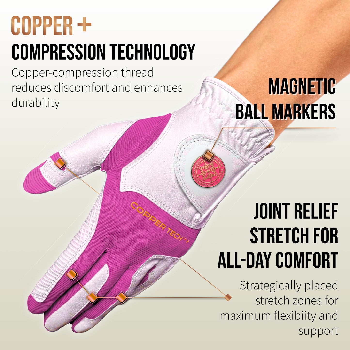 Copper Tech Plus Women's Golf Gloves [Worn on Left Hand]