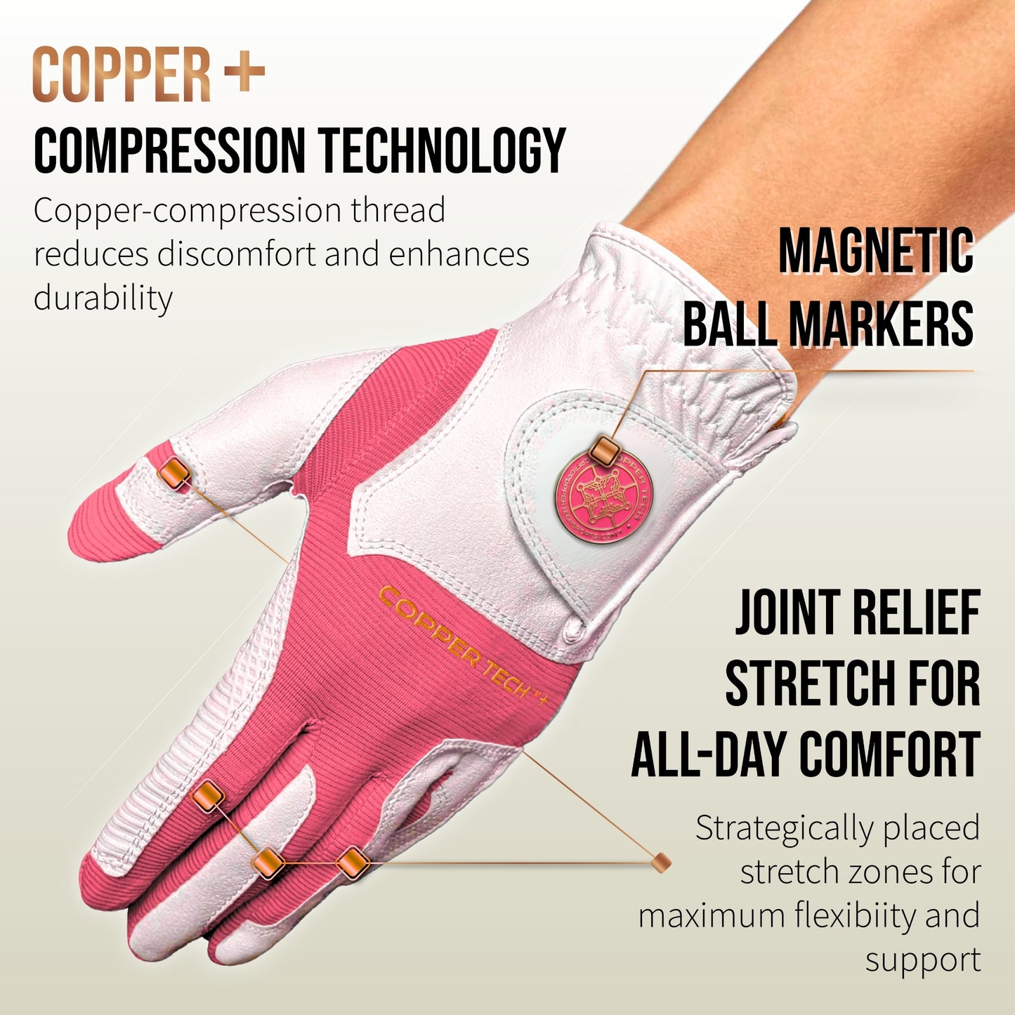 Copper Tech Plus Women's Golf Gloves [Worn on Left Hand]