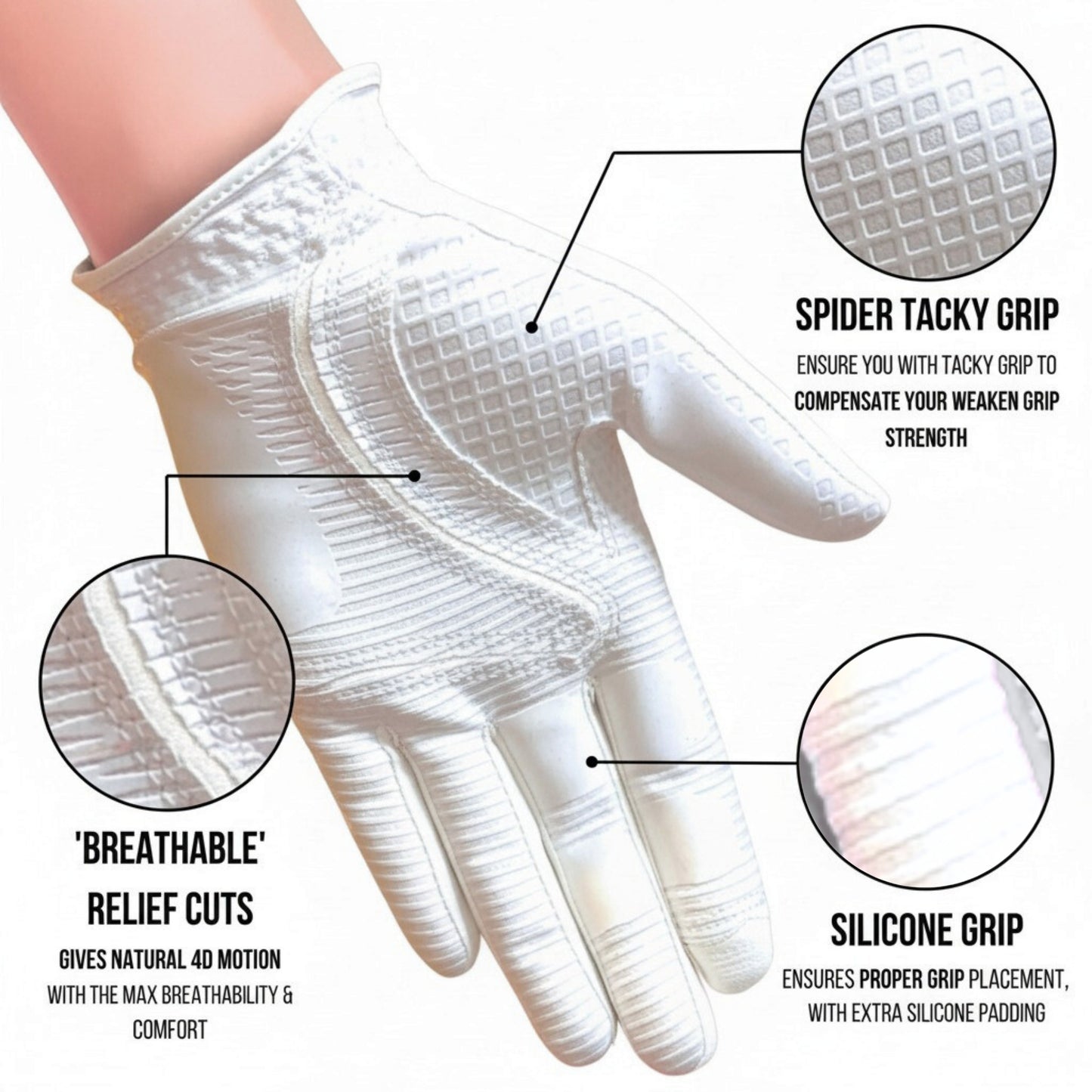 Copper Tech Women's Golf Gloves 2 Pack (White/White)