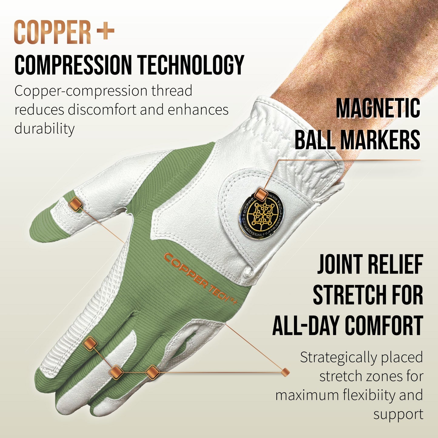 Copper Tech Plus Men's Golf Gloves [Worn on Left Hand]